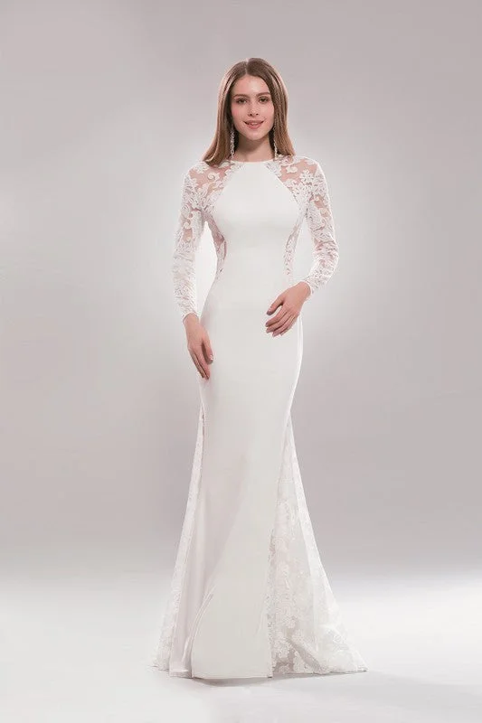 Enchanting Lace panel Bridal mermaid long sleeves wedding prom dress in Ivory and Black Tunics Designer luxury