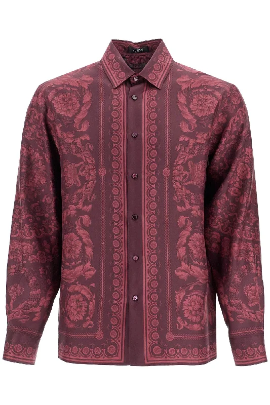 Baroque Silk Shirt-- Striped Floral Plaid