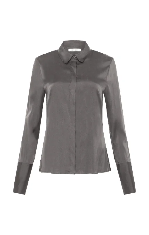 Soft Silk Shirt - Pewter-- Ribbed Striped Patterned