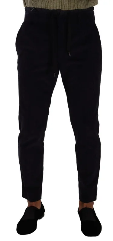 Slim Fit Luxe Corduroy Pants In Dark Blue Fashionable Track Pants