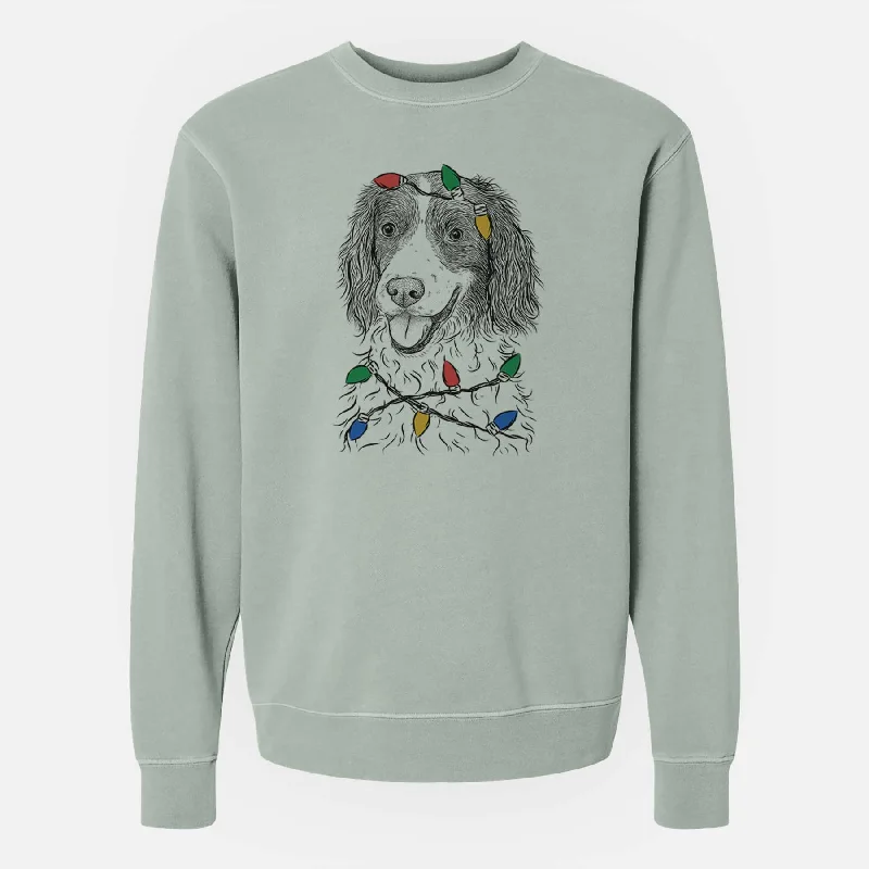 Christmas Lights Maggie the Springer Spaniel - Unisex Pigment Dyed Crew Sweatshirt Hoodie with Bell Sleeves Flared Feminine