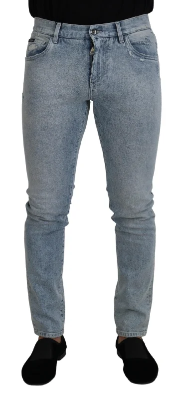 Classic Light Blue Denim Pants Relaxed Casual Leggings