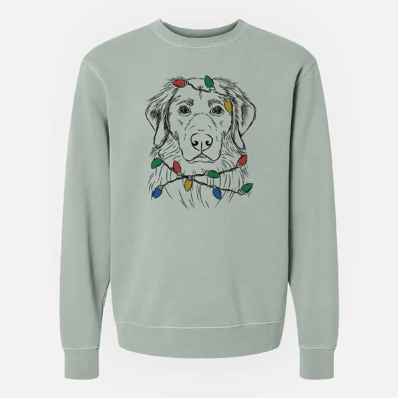 Christmas Lights Marley the Golden Retriever - Unisex Pigment Dyed Crew Sweatshirt Hoodie with Hem Drawcord Adjustable Customizable