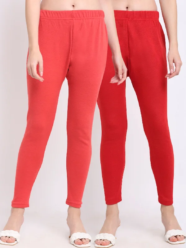 TAG 7 Pack Of 2 Women Peach & Red Wool Leggings Comfortable Sports Performance Tights