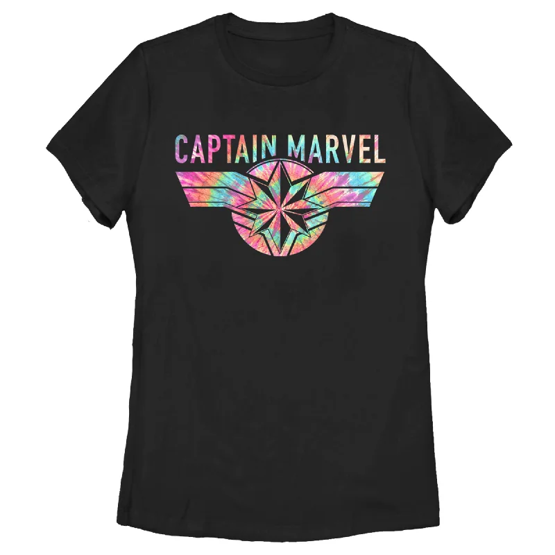 Women's Marvel Tie-Dye Captain Logo T-Shirt-- Ribbed Striped Patterned