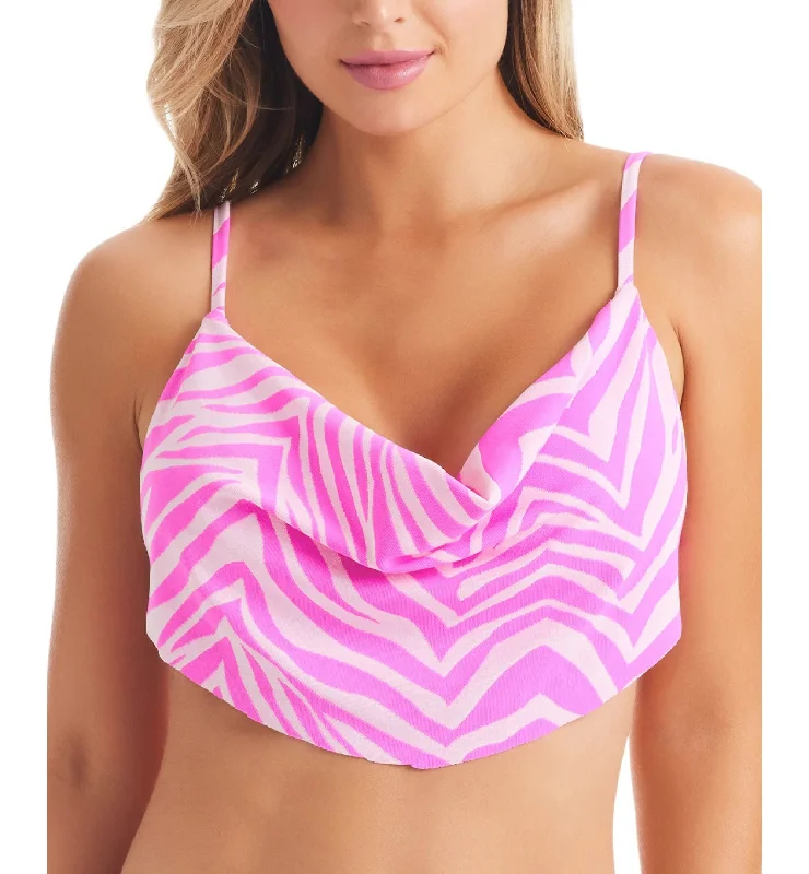 Women's Electric Zebra Cowlneck Bikini Top Sleeveless bikini, Chic, Sexy, Comfortable