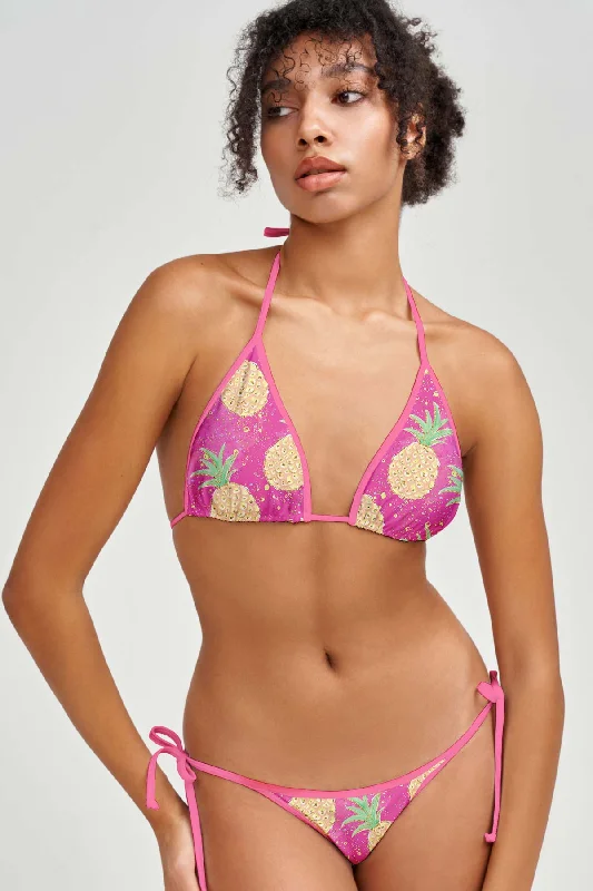 Piña Colada Lara Pink Pineapple Triangle String Bikini Top - Women Strappy bikini top, Trendy, Sexy, Chic