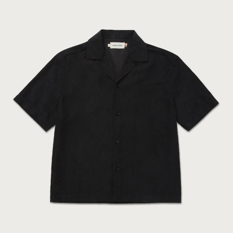 Womens Peached Camp Shirt - Black-- Rayon Fabric Velvet Fabric Corduroy Fabric