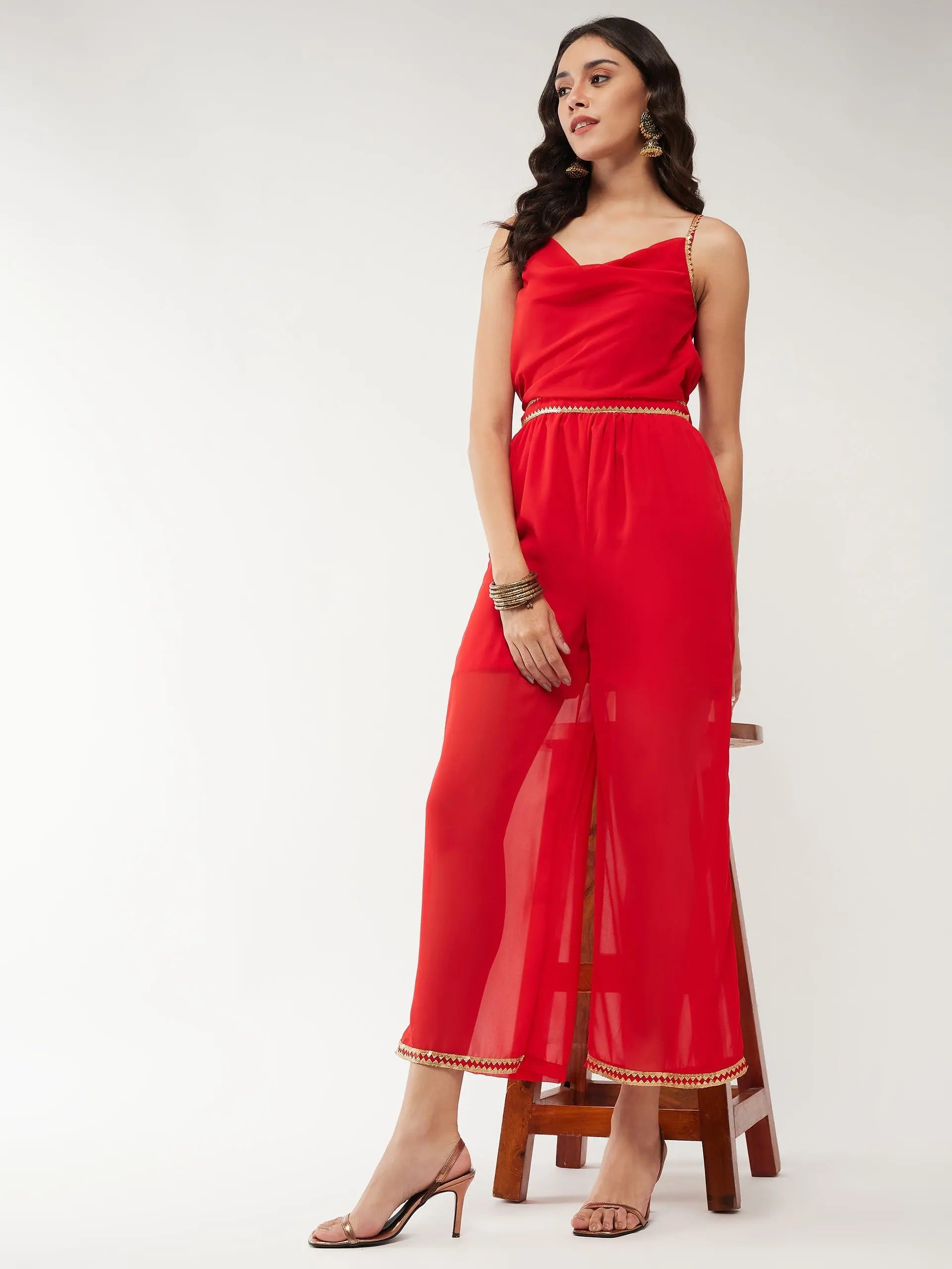 Cowl Neckline Jumpsuit Ruffled jumpsuit, Feminine, Trendy, Stylish