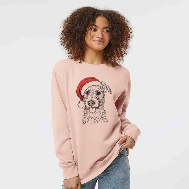 Santa Maggie the Terrier Mix - Unisex Pigment Dyed Crew Sweatshirt Hoodie with Distressed Vintage Worn