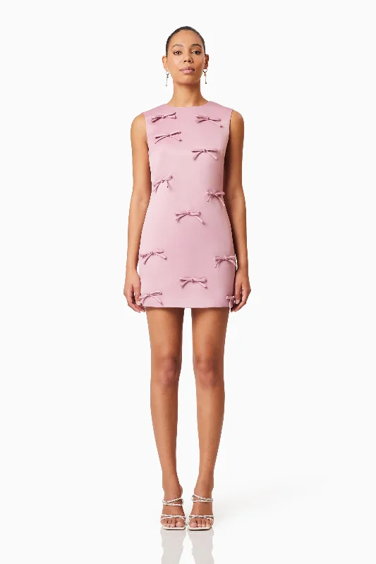 Rose Bow Shift Dress in Pink Tunics Trendy modern