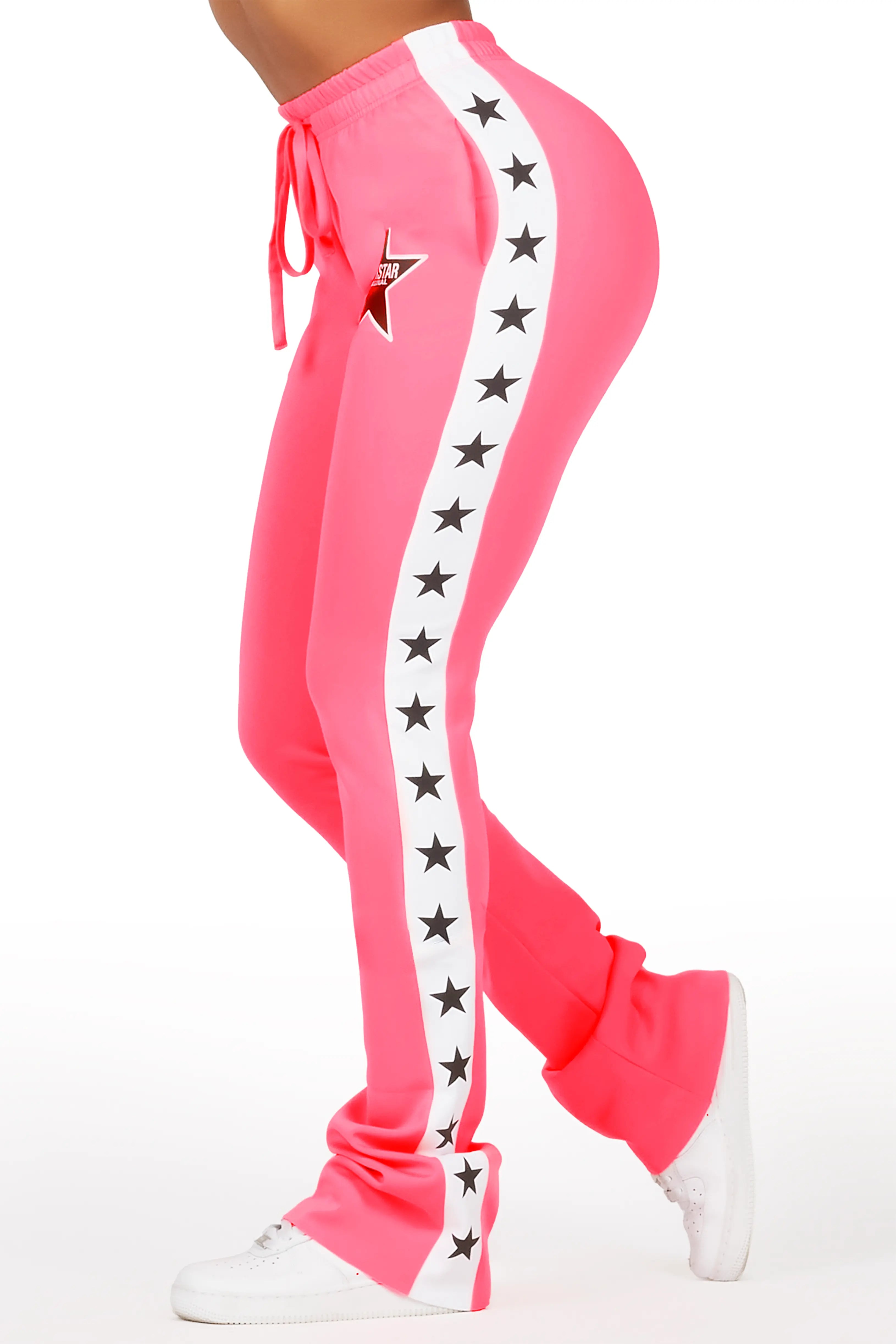 Kevona Neon Pink Super Stacked Track Pant Casual Wide Pants