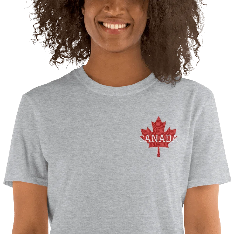 Bold CANADA Maple Leaf Embroidered Unisex Basic Softstyle Short-Sleeve T-Shirt-- Wool Fabric Cashmere Fabric Tweed Fabric