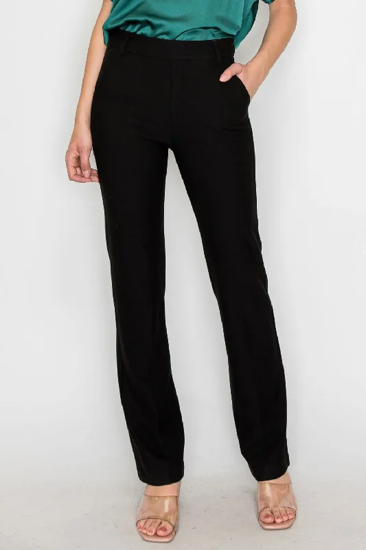 'YELETE' Women's Straight Leg Dress Pants - Black Trendy High-Waist Trousers