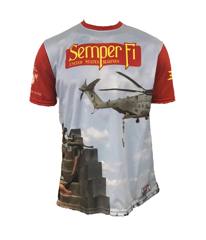 Evo9x SEMPER FI Full Dye Sublimated Marina Pride Crew Neck Shirt-- Solid Color Striped Floral