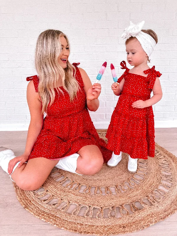 Red White and Cute Tiered Mommy and Me Dresses Bodycon Club Sequined