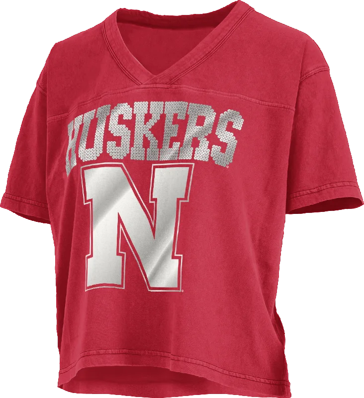 Women's Nebraska Huskers Sycamore Pieced T-Shirt-- Graphic T-Shirt Round Neck Polyester