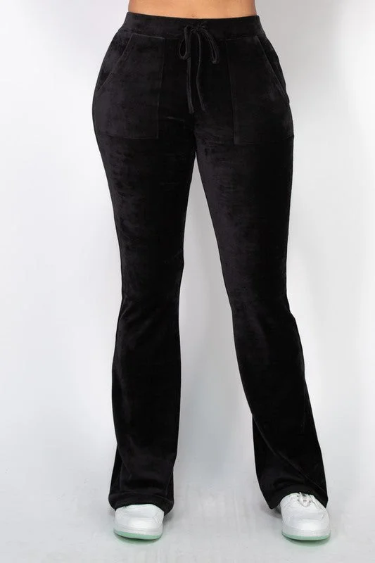 Flare Velour Mid-Rise Pant Soft Stretch Trousers