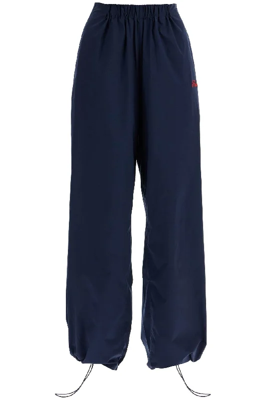 Sporty Pants With Embroidered Logo Design  - Blue Trendy Wide-Leg Pants