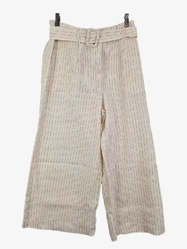 Trenery Sandy Beige Pinstripe Linen Pants Size 6 Lightweight Linen Pants