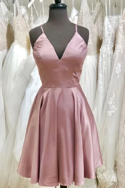 Simple Straps Rose Gold Homecoming Dress with Lace Up Back gh894 Tunics Travel practical