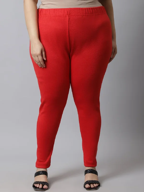 TAG 7 Women Red Plus Size Solid Ankle-Length Leggings Trendy Sports Performance Leggings