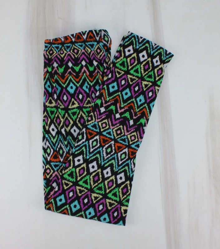 COLOURFUL DIAMOND PRINT LEGGINGS LADIES O/S PRE-LOVED Stylish Side-Stripe Leggings