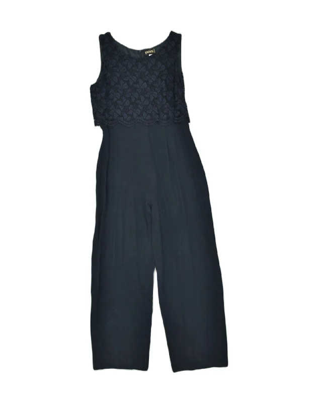 VINTAGE Womens Sleeveless Jumpsuit UK 14 Medium Navy Blue Viscose Romper jumpsuit, Playful, Casual, Comfortable