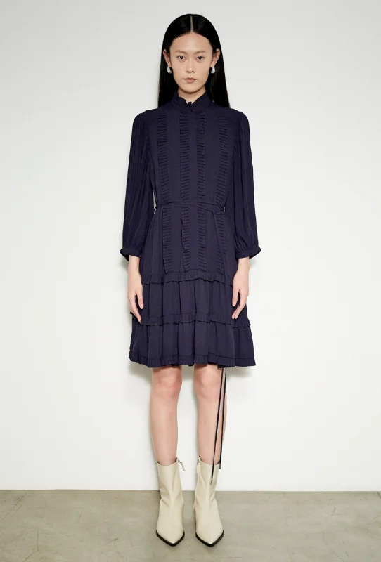 3/4 SLEEVE DRESS WITH RUFFLES & PLEATING DETAILS Tunics Mesh breathable