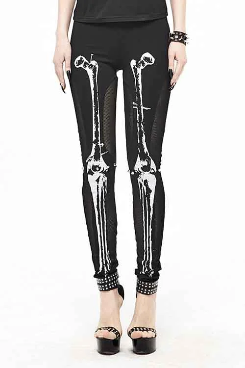 Black Punk Knit Skull Marrowbone Printed Leggings Womens Pants Fashionable Seamless Leggings