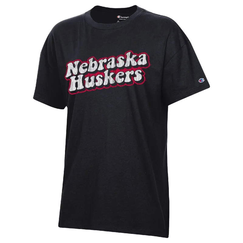 Women's Nebraska Huskers Oversized T-Shirt-- Handmade Hand-knitted Hand-woven