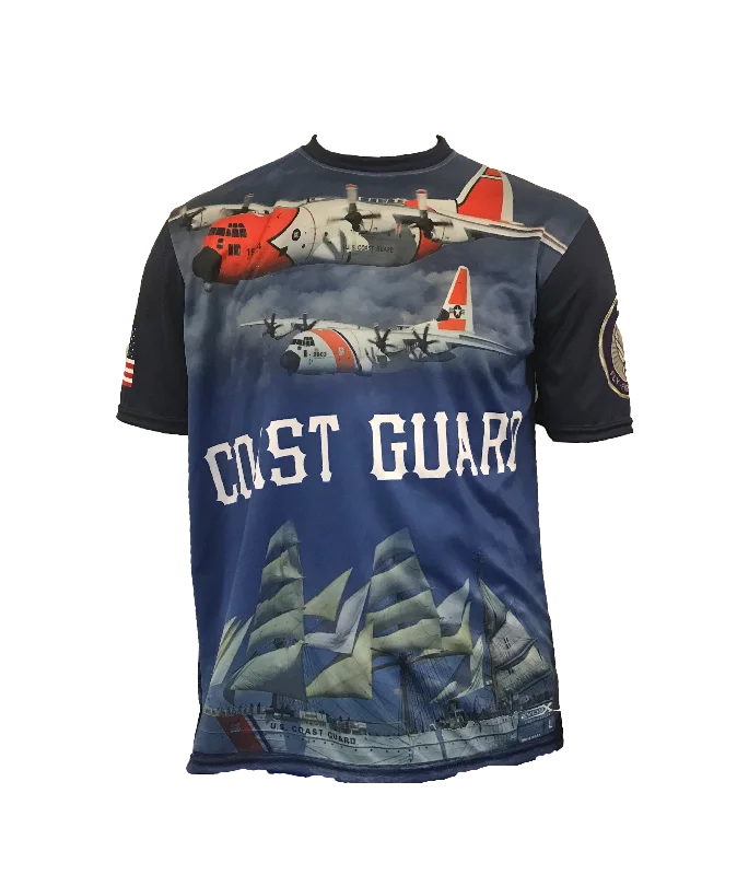 Evo9x COAST GUARD Full Dye Sublimated Crew Neck Shirt Dark Royal-- Welt Pockets Slit Pockets