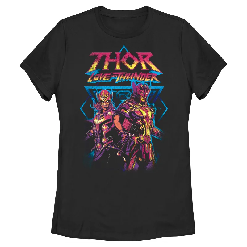 Women's Marvel Thor Love and Thunder Grunge Thunder T-Shirt-- Front Pockets Side Pockets Patch Pockets