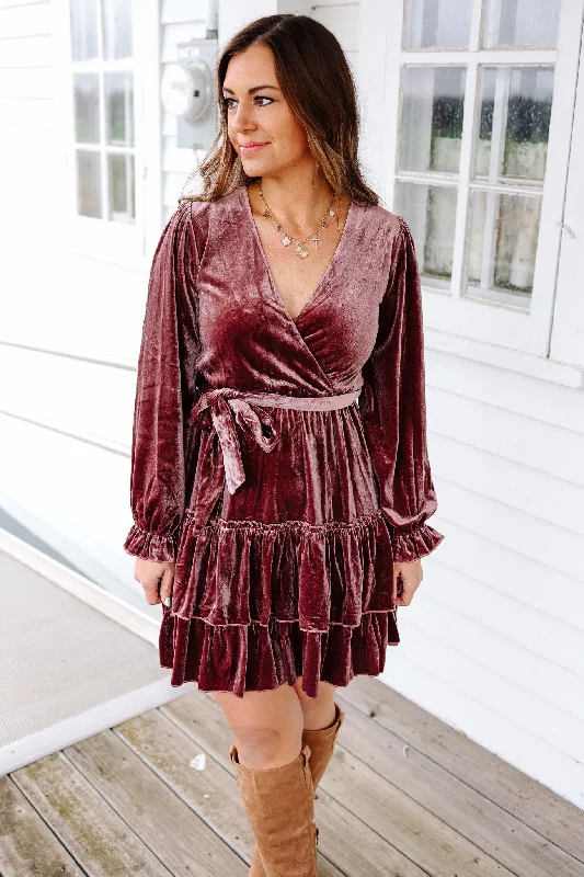 Liz Velvet Ruffled Dress - Mauve Tunics Practical durable