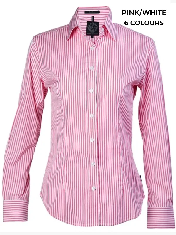 LADIES - PILBARA STRIPE WORKSHIRTS - RMPC013-- Jersey Fabric Tulle Fabric Batik Fabric