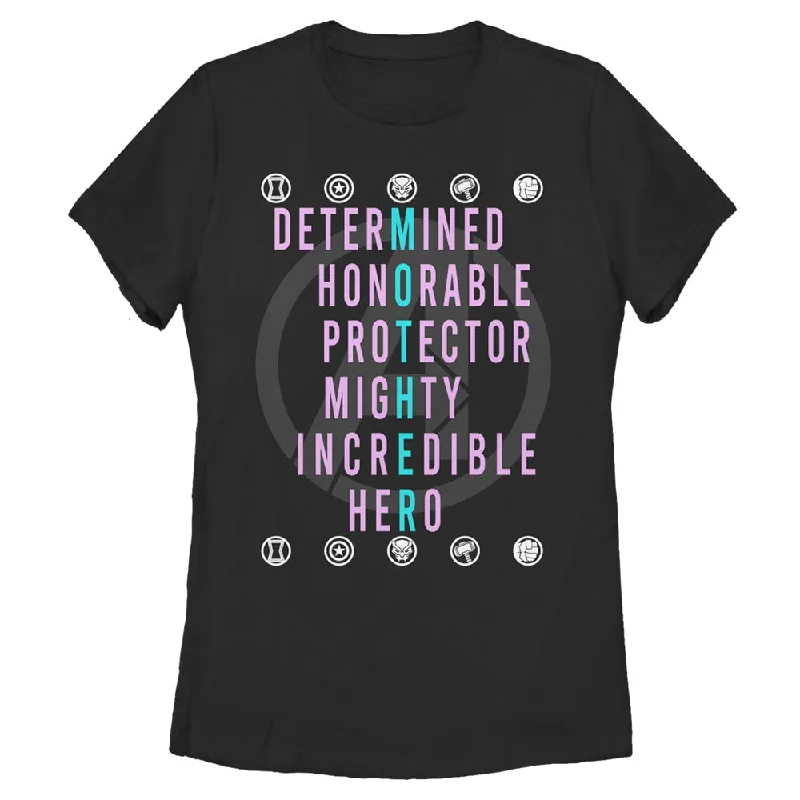 Women's Marvel Seasonal Mother Hero Avenger Box T-Shirt-- Notch Collar Peter Pan Collar Cowl Neck