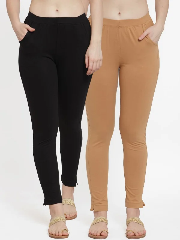 TAG 7 Women Pack Of 2 Solid Straight-Fit Ankle-Length Leggings Fashionable Solid Color Tights