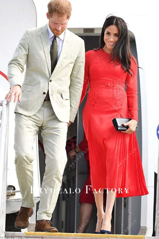 Meghan Markle Royal Tour 2018 Red Dress Crew Neckline Sporty