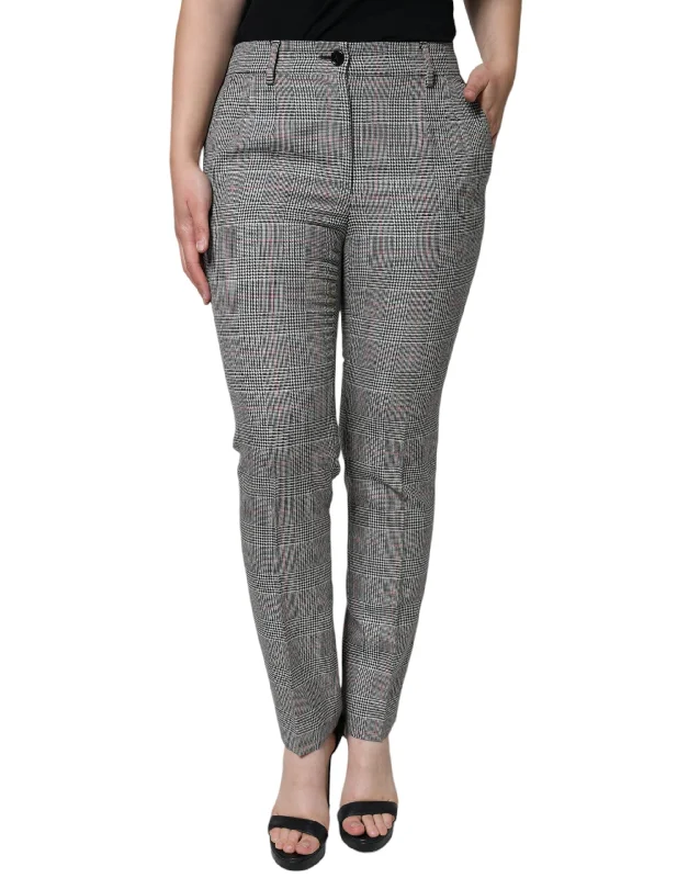 Dolce & Gabbana Gray Plaid Wool Mid Waist Women Tapered Women's Pants (Pre-Owned) Comfortable Pleated Pants