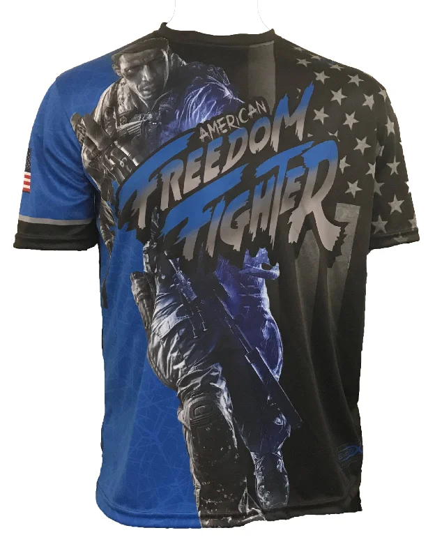 Evo9x EVO FREEDOM FIGHTER Full Dye Sublimated Shirt Blue/Black-- Boxy Fit Fitted Loose