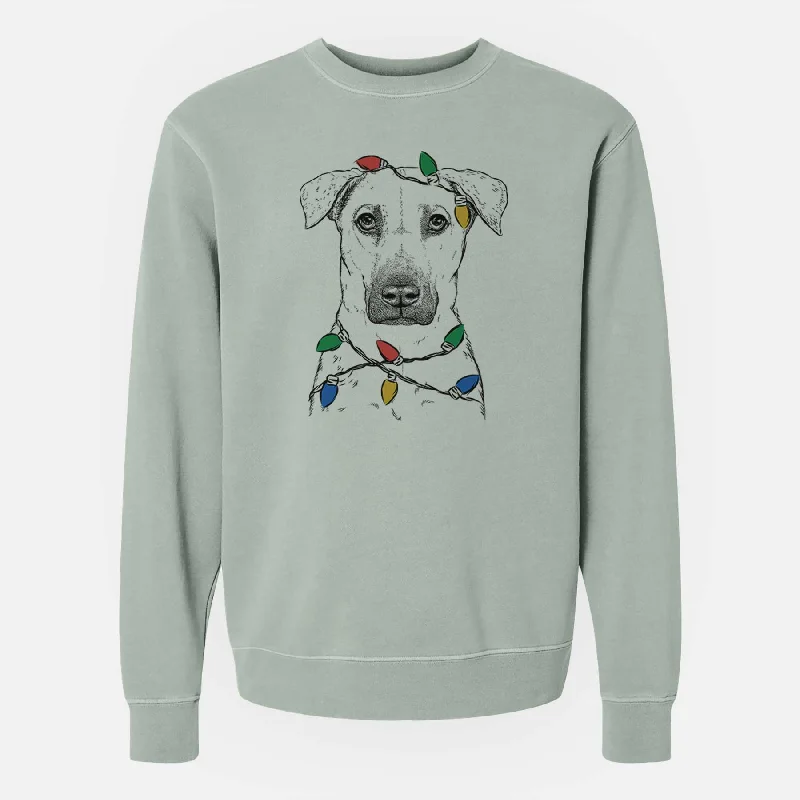 Christmas Lights Luna the Black Mouth Cur - Unisex Pigment Dyed Crew Sweatshirt Hoodie with Strings Custom Fit Adjustable