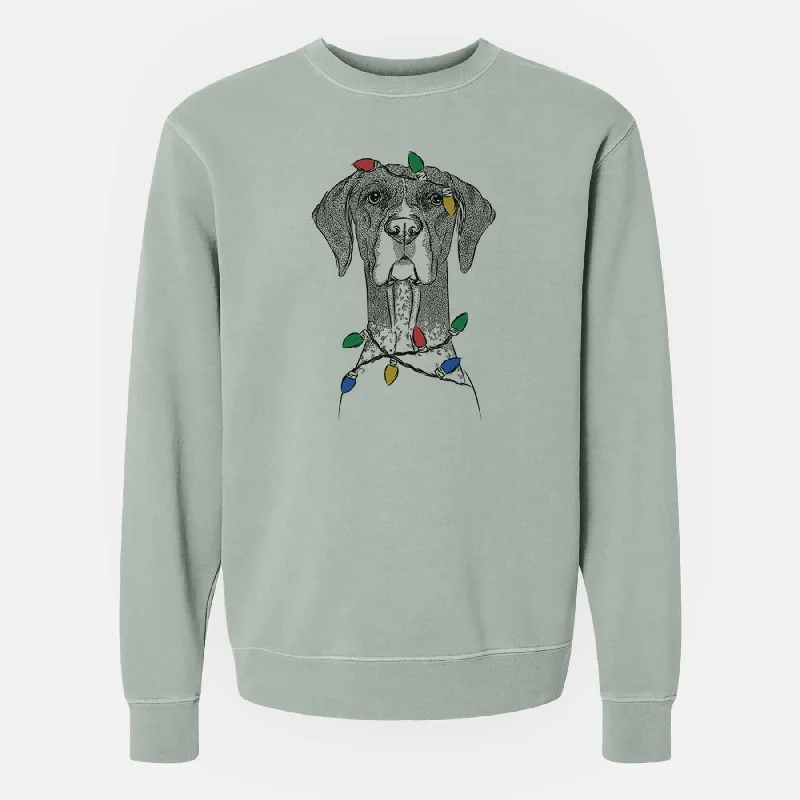 Christmas Lights Mattis the German Shorthaired Pointer - Unisex Pigment Dyed Crew Sweatshirt Hoodie with Cropped Fit Short Trendy