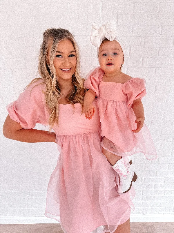 Pastel Pink Mommy and Me Dresses Tunics Yoga stretchy