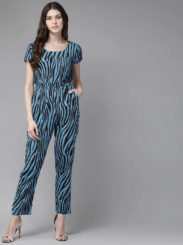 Women's  Blue & Black Animal Print Basic Jumpsuit - AKS Crochet jumpsuit, Boho chic, Unique, Relaxed