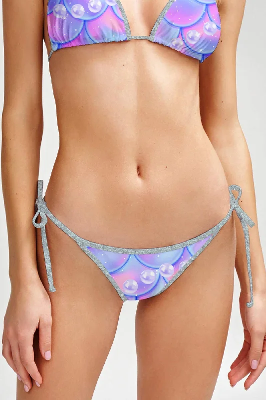 Making Waves Linda Purple Mermaid Print Side Tie Bikini Bottom - Women Reversible bikini, Two styles, Trendy, Comfortable