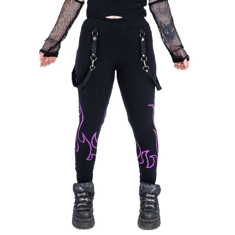 DEPTHS OF HELL LEGGINGS - BLACK/PURPLE Trendy Foil Finish Leggings