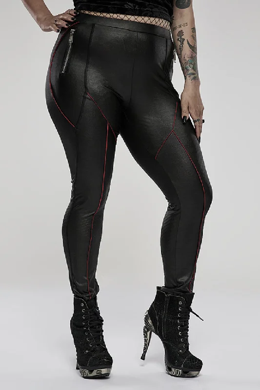 Red/Black Slim Side Zipper Elastic Fashion Hip-Lifting Thin Punk Women's Leggings Classic Solid Color Leggings