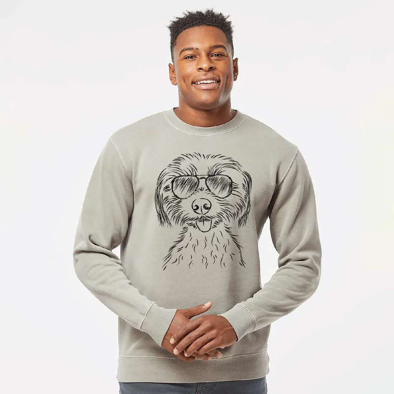 Aviator Mater the Yorkshire Terrier - Unisex Pigment Dyed Crew Sweatshirt Hoodie with Rolled Sleeves Casual Relaxed