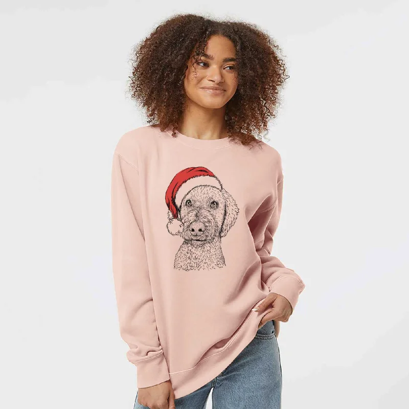 Santa Lucy Boo the Goldendoodle - Unisex Pigment Dyed Crew Sweatshirt Hoodie with Applique Textured Unique