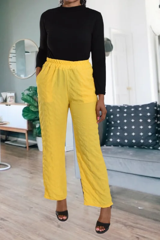 Yellow Pocket Pants Comfortable Wide-Leg Pants